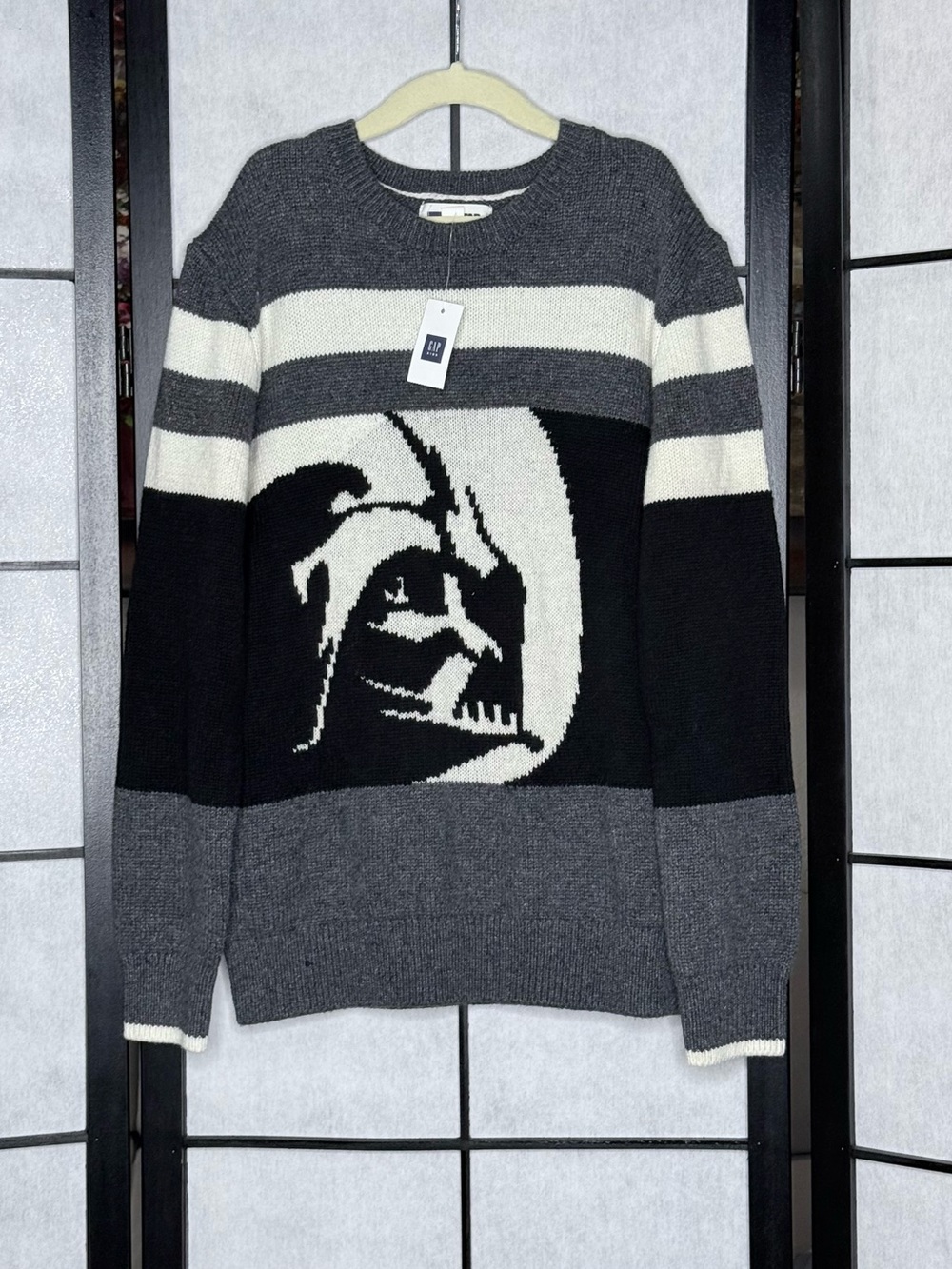 Gap x Star Wars Darth Vader Knit Sweater Gray Black Boys Size L 10 NWT